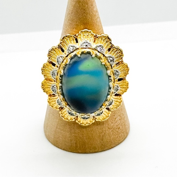 NWOT Gorgeous large cocktail ring with blue stone adjustable size - Picture 11 of 15
